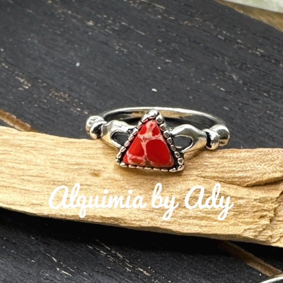 Alquimia Red and Silver Geometric Ring turquoise - Picture 1 of 1